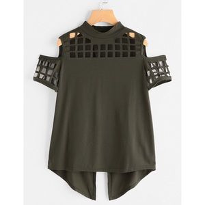 NWOT Cold Shoulder Laser Cut Out Slit Back Tee